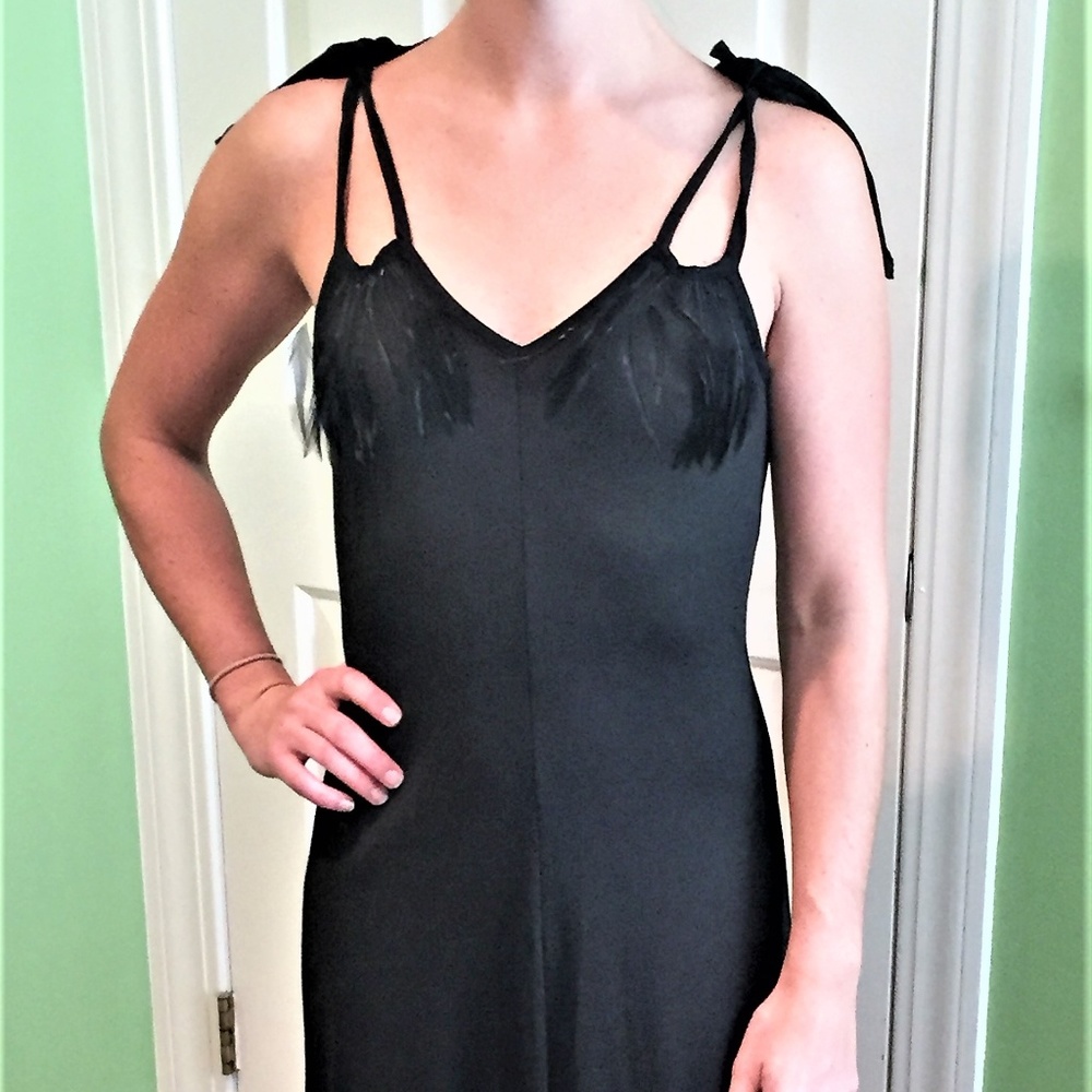 Black party dress w/ feather neckline